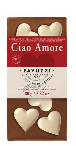 Tablette de chocolat noir avec cœurs en chocolat blanc « Ciao Amore » - 80g