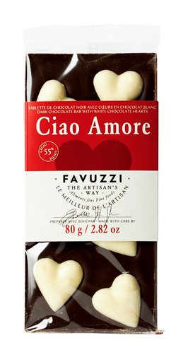 Dark chocolate bar with white chocolate hearts 